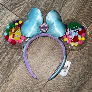 Disney Headband with Blue Bow and Colorful Pom-Poms
